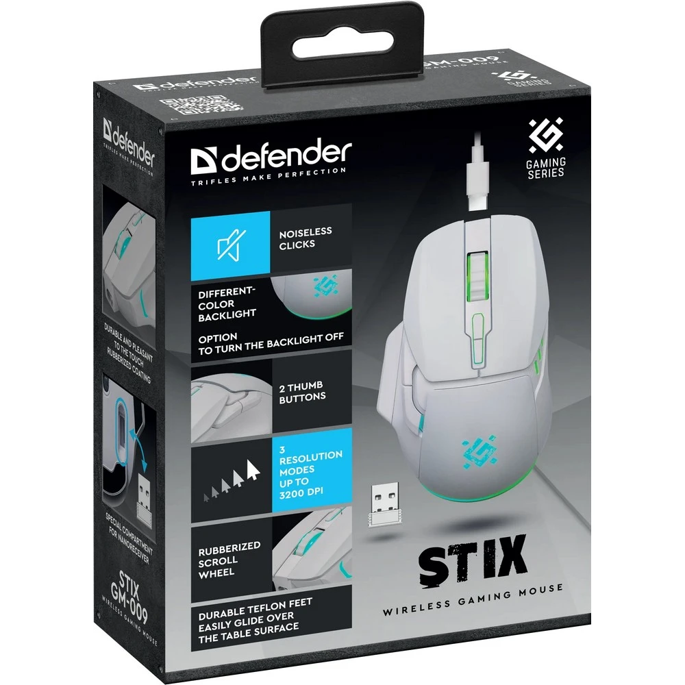 Мышь Defender Stix GM-009 White 52009 Игровые, Беспроводная