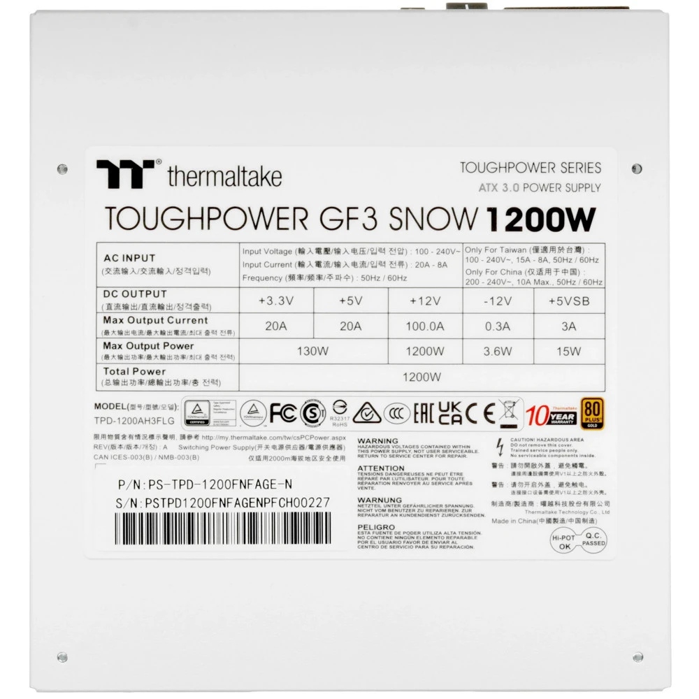Блок питания Thermaltake Toughpower GF3 White PS-TPD-1200FNFAGE-N 1200 Вт, 80+ Gold