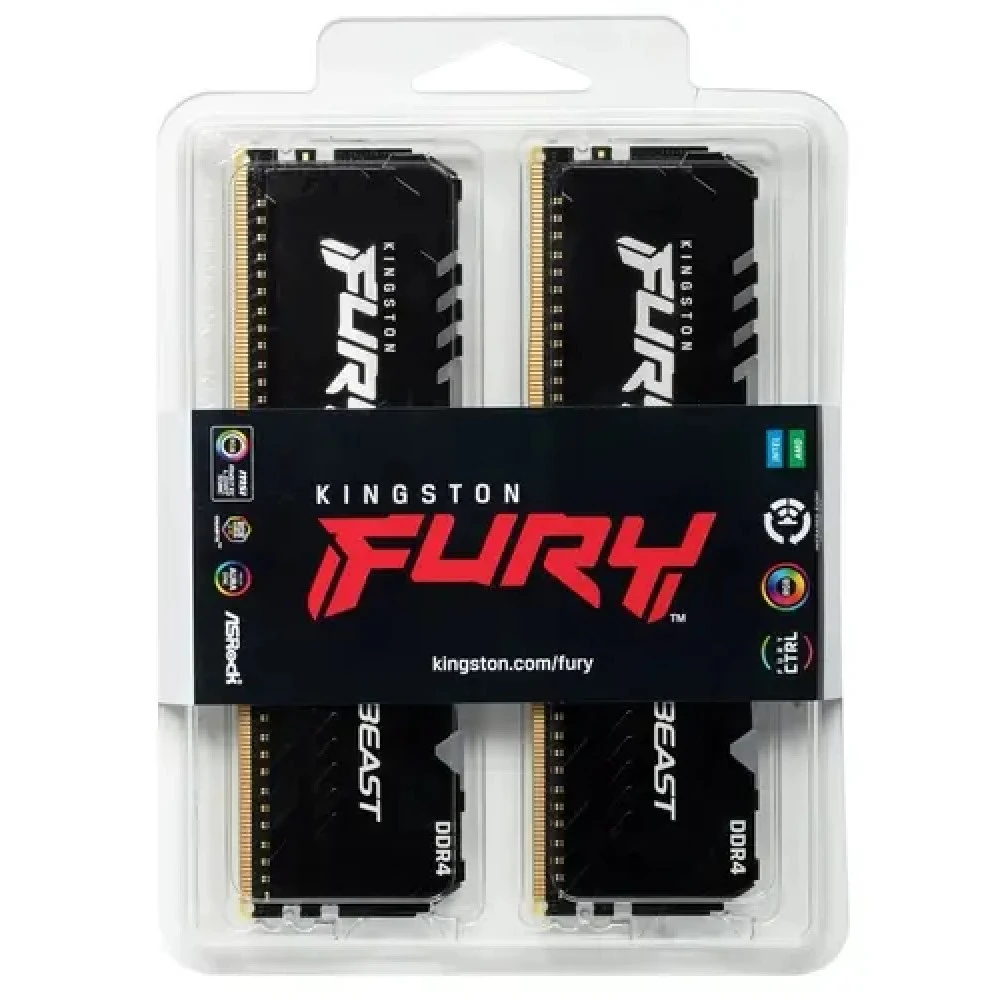 ОЗУ Kingston FURY Beast RGB KF432C16BB12AK2/32 DIMM, DDR4, 32 Гб (2 х 16 Гб), 3200 МГц