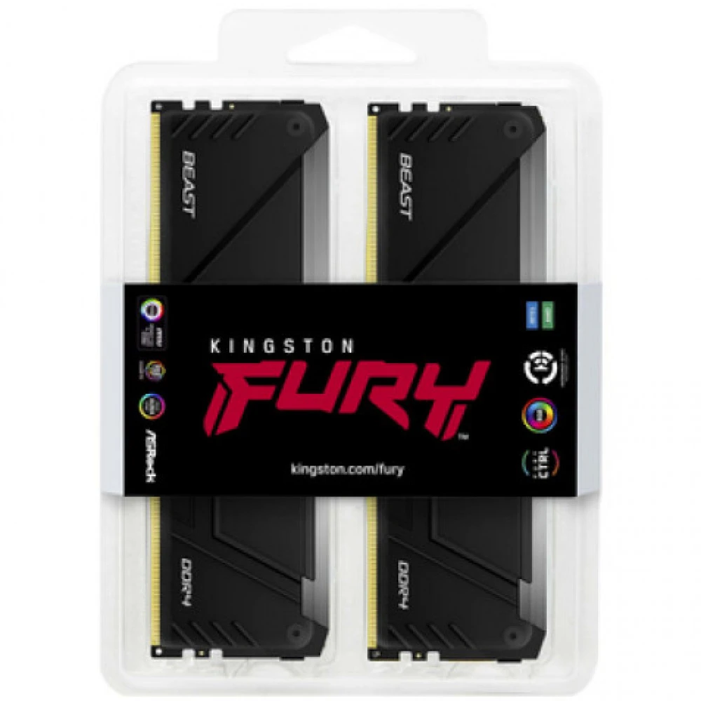 ОЗУ Kingston FURY Beast RGB KF432C16BB12AK4/64 DIMM, DDR4, 64 Гб (4 х 16 Гб), 3200 МГц