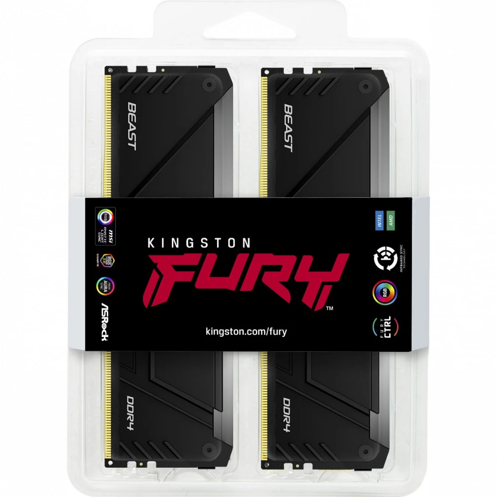 ОЗУ Kingston FURY Beast Black RGB KF426C16BB2AK2/16 DIMM, DDR4, 16 Гб (2 х 8 Гб), 2666 МГц