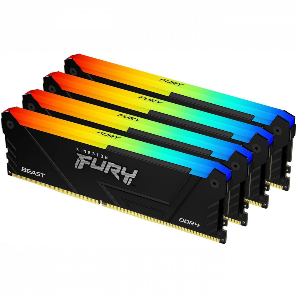 ОЗУ Kingston FURY Beast RGB KF432C16BB2AK4/128 DIMM, DDR4, 128 Гб (4 х 32 Гб), 3200 МГц