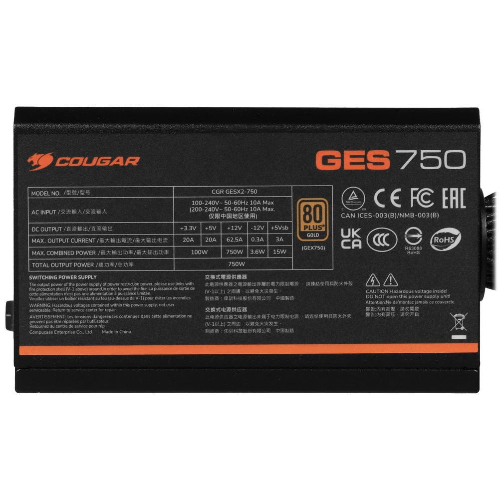Блок питания Cougar GES 750 CGR GESX2-750 750 Вт, 80+ Gold