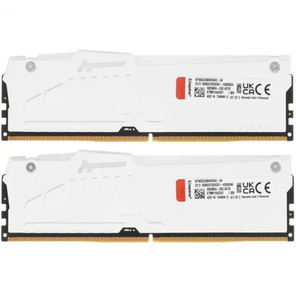 ОЗУ Kingston Fury Beast White KF560C36BWEAK2-64 DIMM, DDR5, 64 Гб (2 х 32 Гб), 6000 МГц