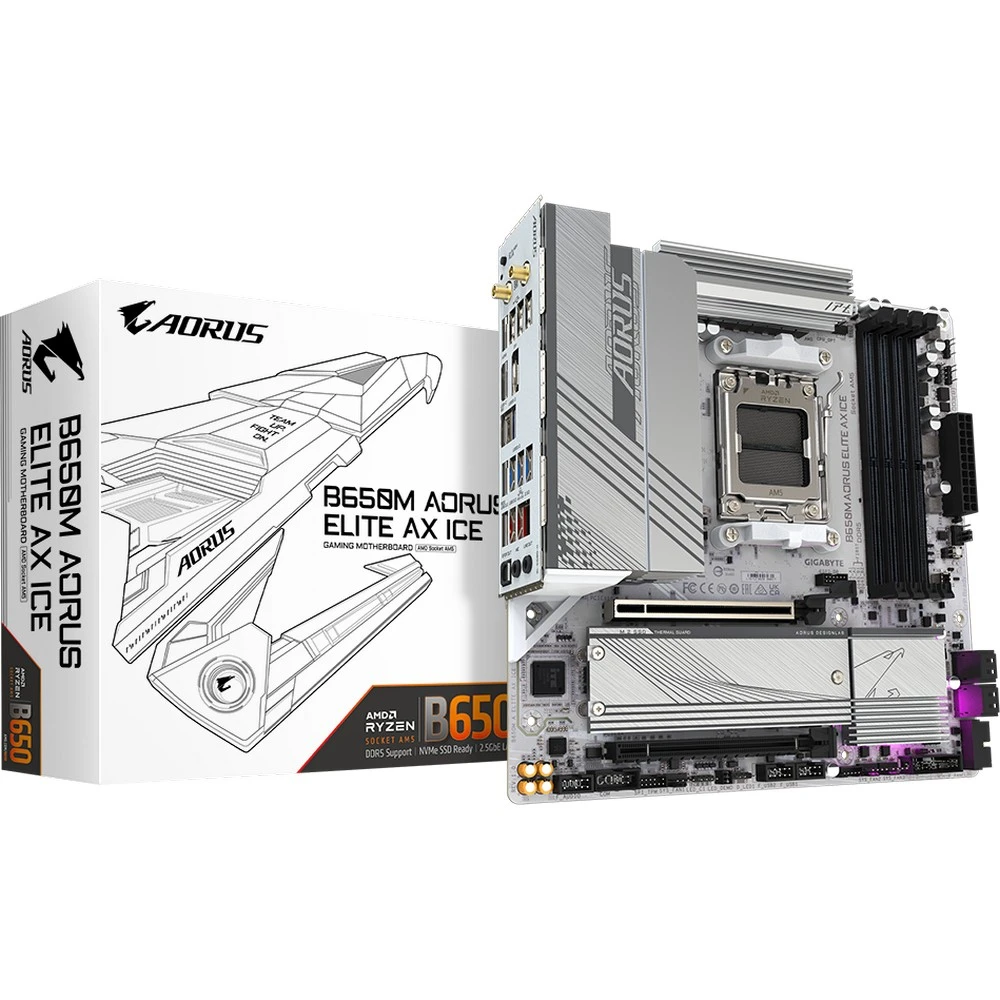 Материнская плата Gigabyte B650M Aorus Elite AX ICE B650M AORUS ELITE AX ICE R1.0 Micro-ATX, AMD AM5