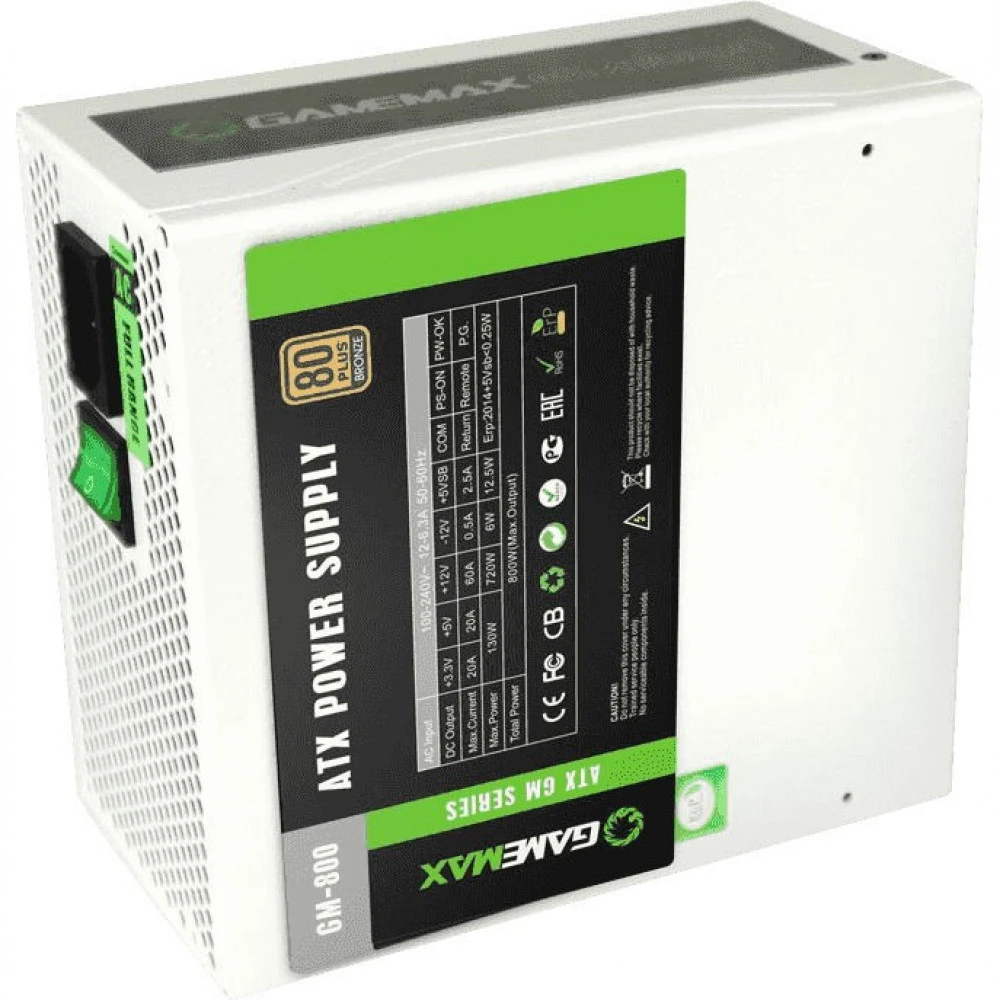 Блок питания GameMax GM-800 White GM-800 WHITE 800 Вт, 80+ Bronze