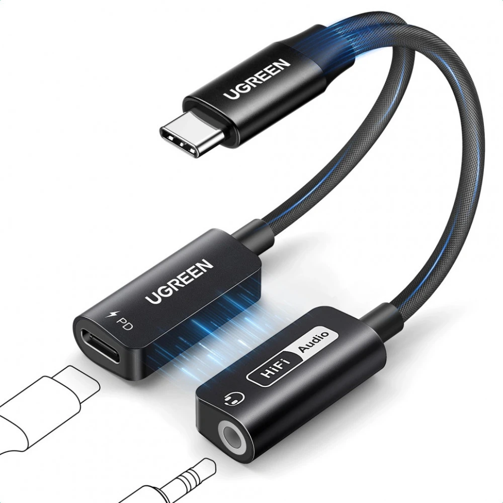Кабель интерфейсный UGREEN CM721 USB Type C - 3.5 mm + USB Type C