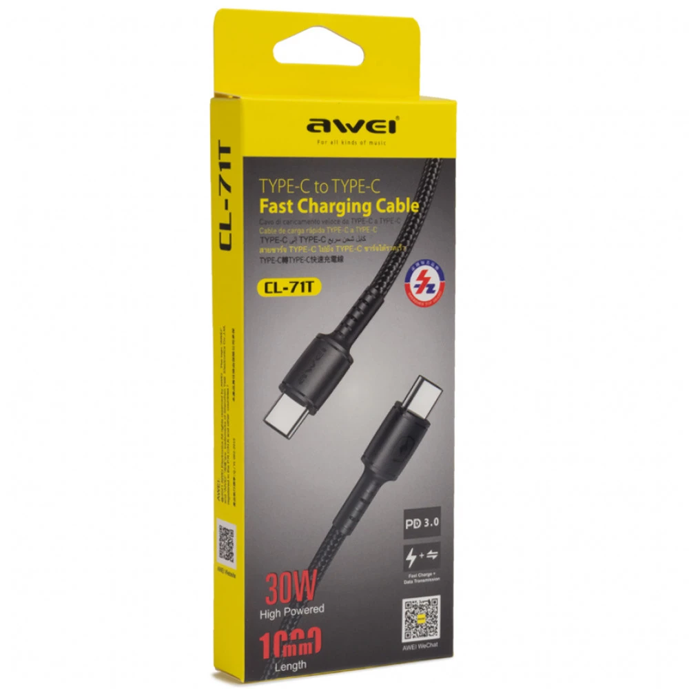Кабель интерфейсный AWEI CL-71T USB Type C - USB Type C