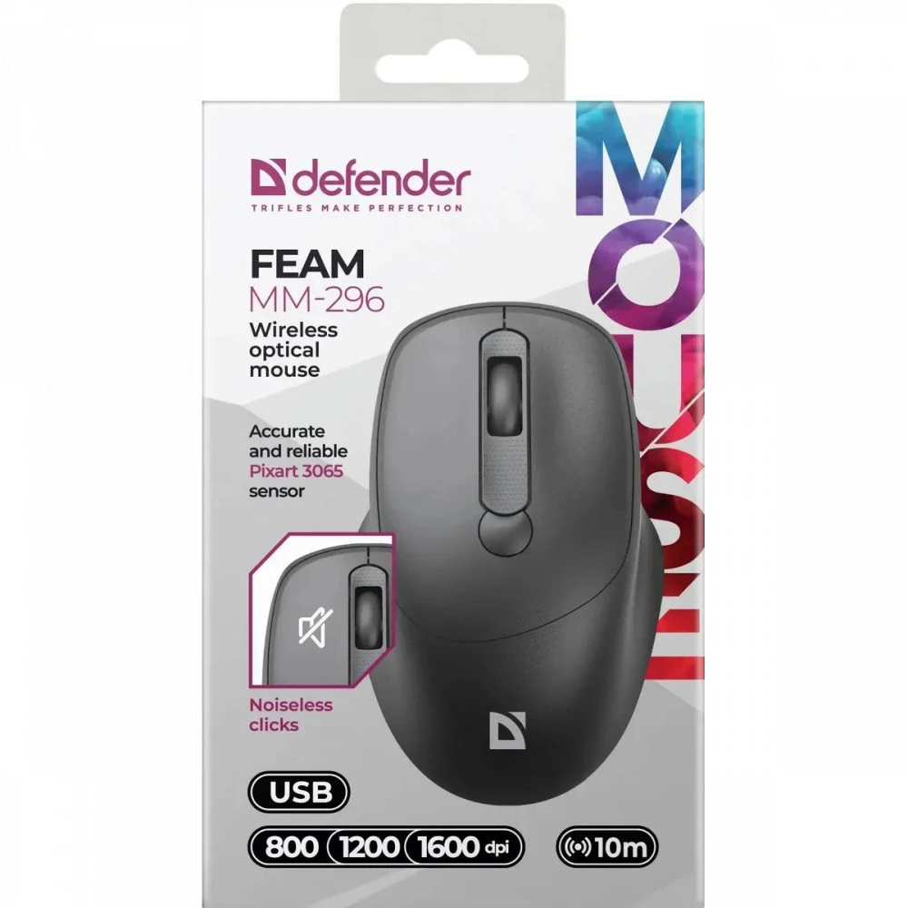 Мышь Defender MM-296 52296 Бюджетные, Беспроводная