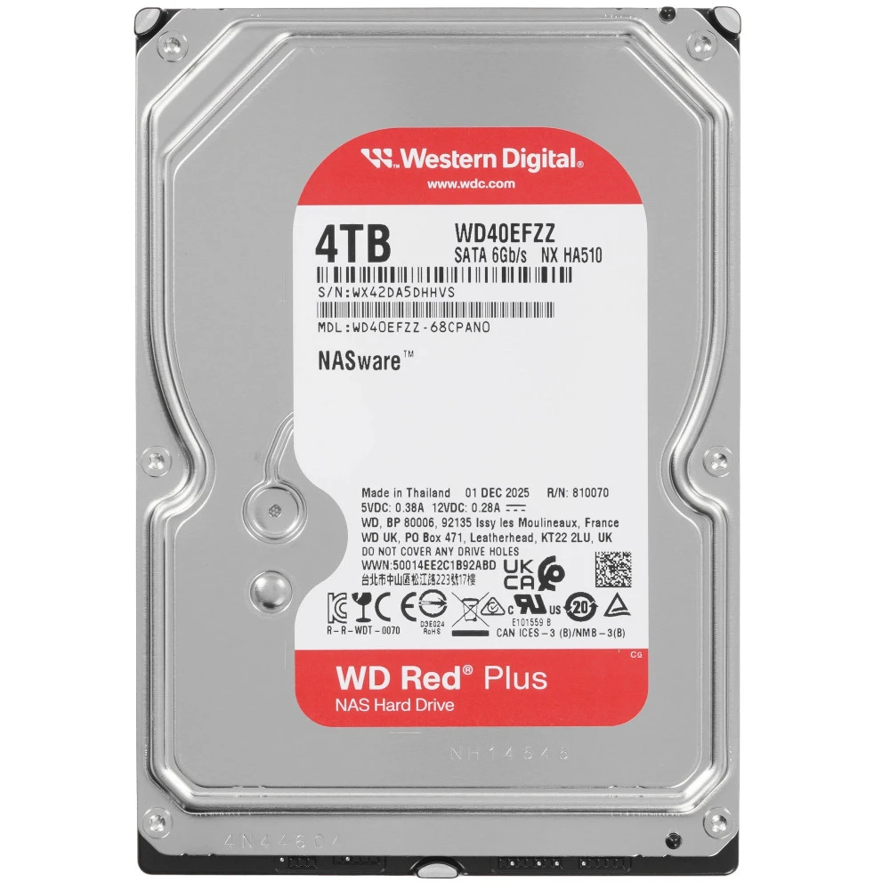 Жесткий диск Western Digital Red Plus WD40EFZZ HDD (классические), 4 ТБ, 3.5 дюйма, SATA