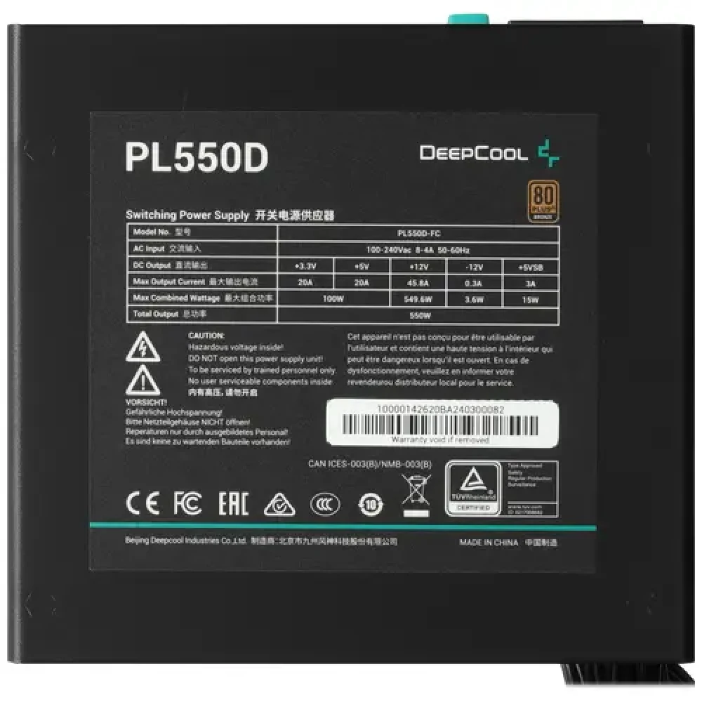 Блок питания Deepcool PL550D R-PL550D-FC0B-EU 550 Вт, 80+ Bronze
