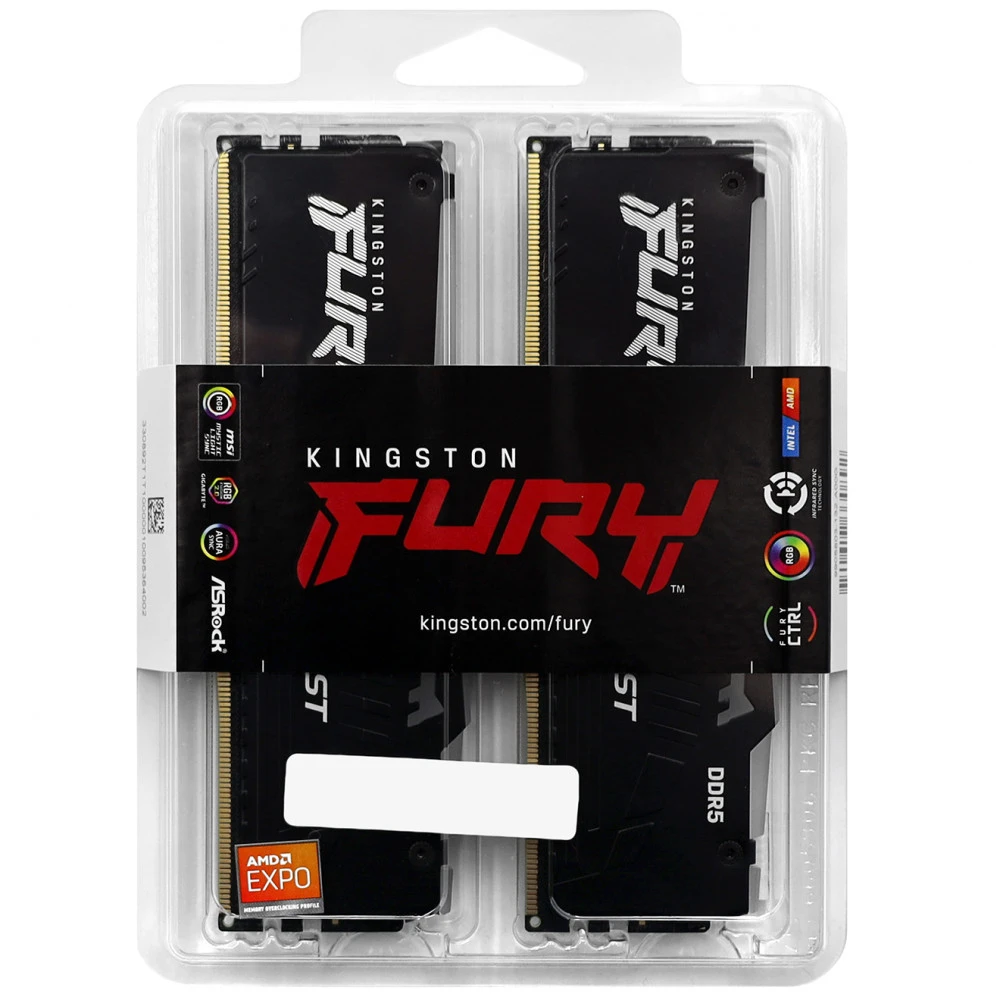 ОЗУ Kingston Fury Beast RGB KF560C30BBEAK2-64 DIMM, DDR5, 64 Гб (2 х 32 Гб), 6000 МГц