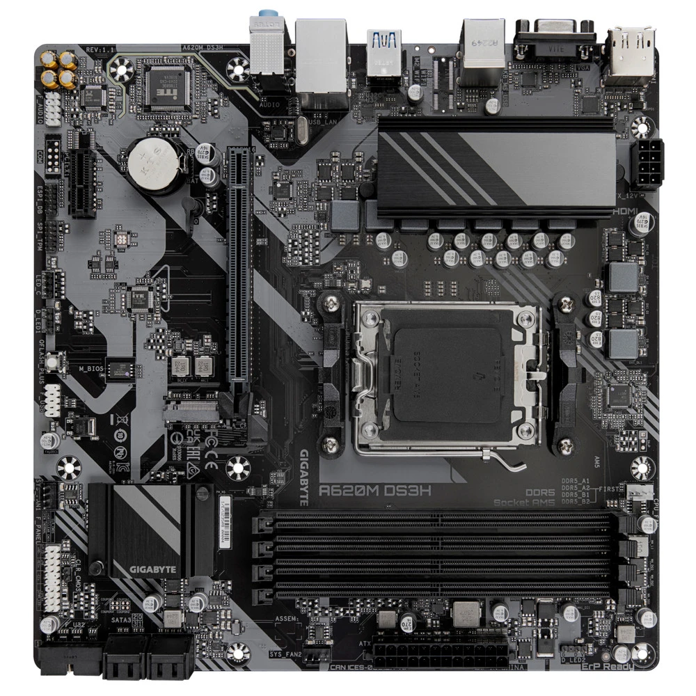 Материнская плата Gigabyte AMD A620 SAM5 MATX A620M DS3H 1.1 Micro-ATX, AMD AM5