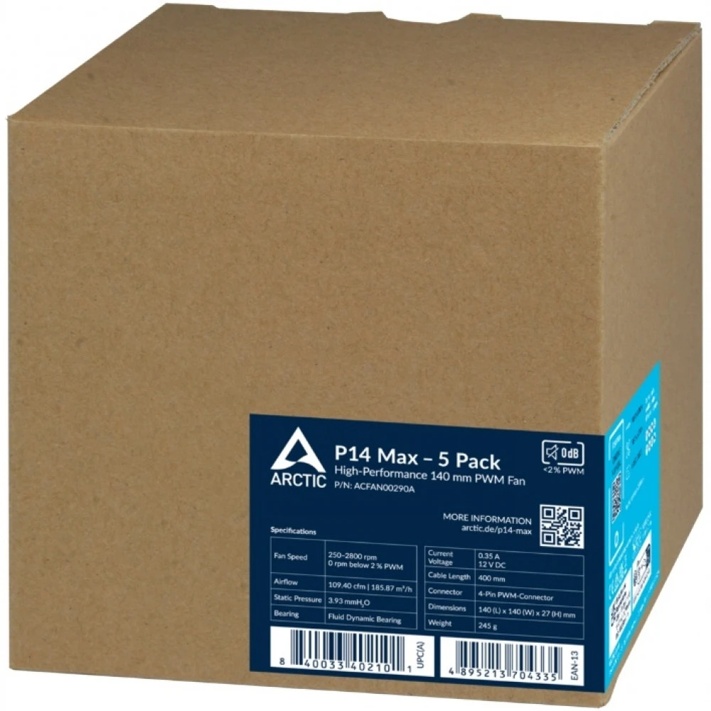 Система охлаждения ARCTIC P14 Max (Black) - 5 Pack ACFAN00290A Для системного блока