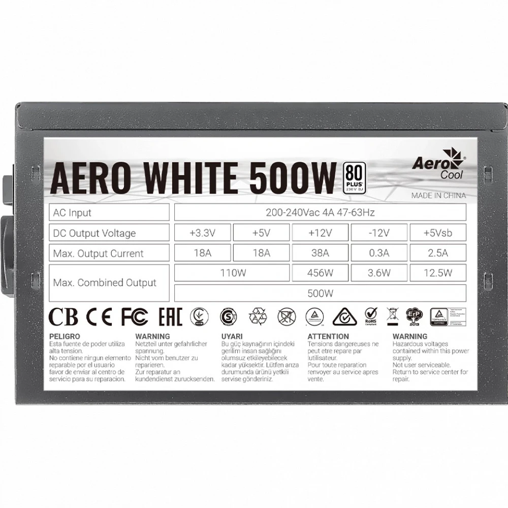 Блок питания Aerocool 500W AEROCOOL AERO WHITE 500 Вт, 80+ White