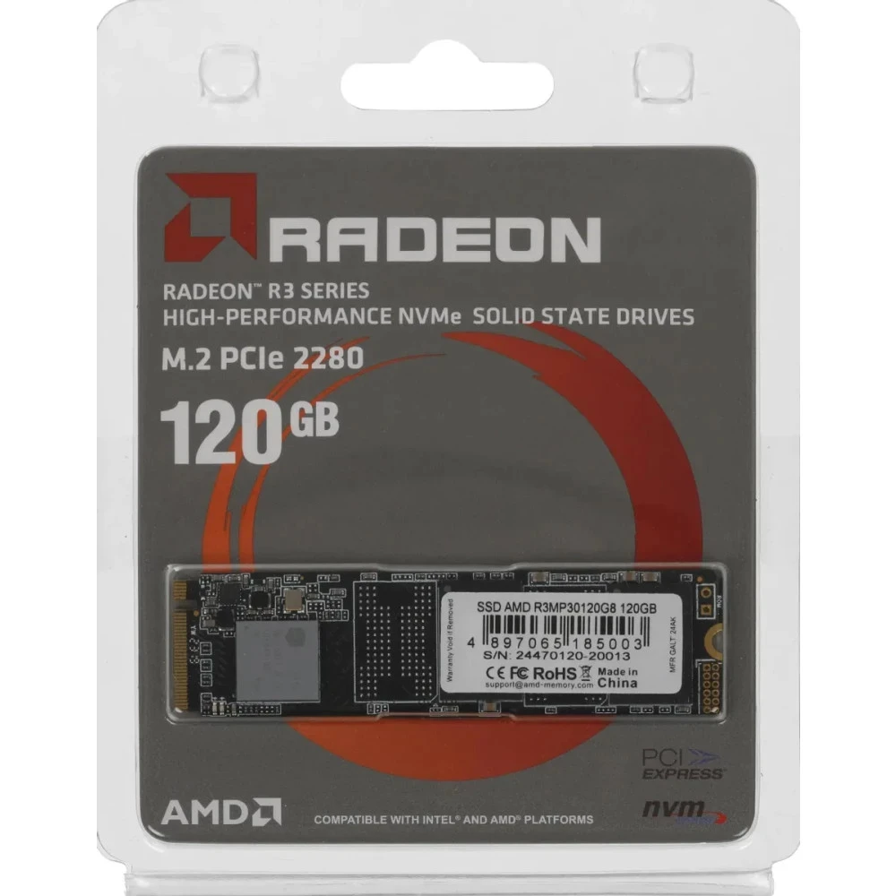 Жесткий диск AMD 120GB Radeon R3MP30120G8 SSD (твердотельные), 120 ГБ, M.2, PCIe