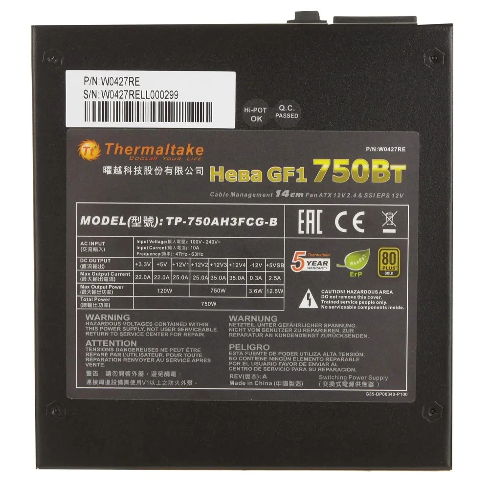 Блок питания Thermaltake Нева GF1 W0427RE GF1 750 Вт, 80+ Gold
