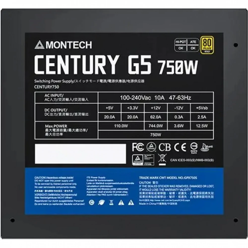 Блок питания Montech CENTURY GOLD G5 750 750 Вт, 80+ Gold