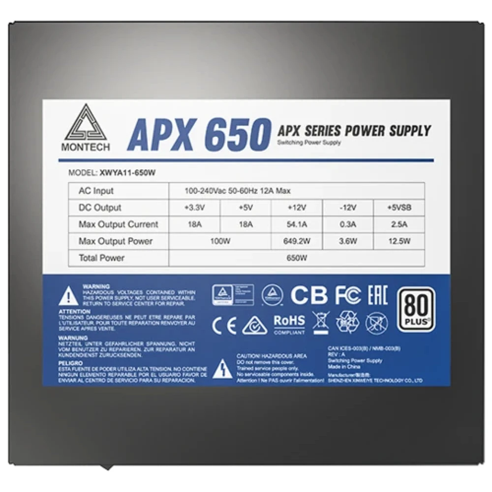 Блок питания Montech APX 650W XWYA11-650W 650 Вт, 80+