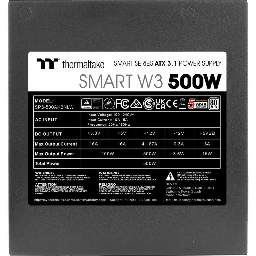 Блок питания Thermaltake Smart W3 500 PS-SPW-0500NNFAWE-1 500 Вт, 80+