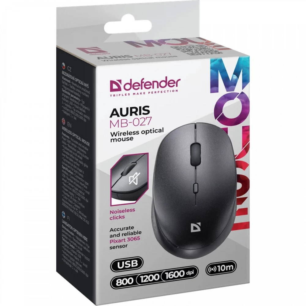 Мышь Defender Auris MB-027 Black Бюджетные, Беспроводная
