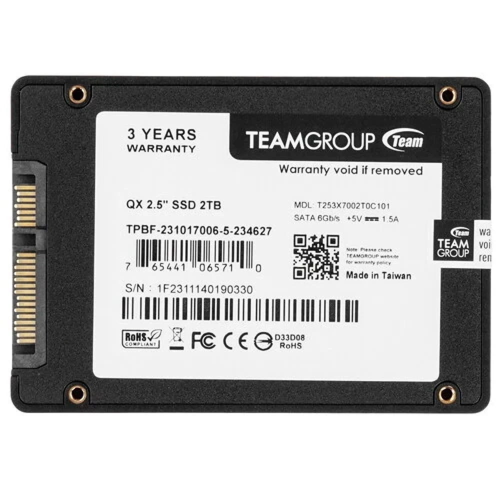 Жесткий диск Team Group QX T253X7002T0C101 SSD (твердотельные), 2 ТБ, 2.5 дюйма, SATA