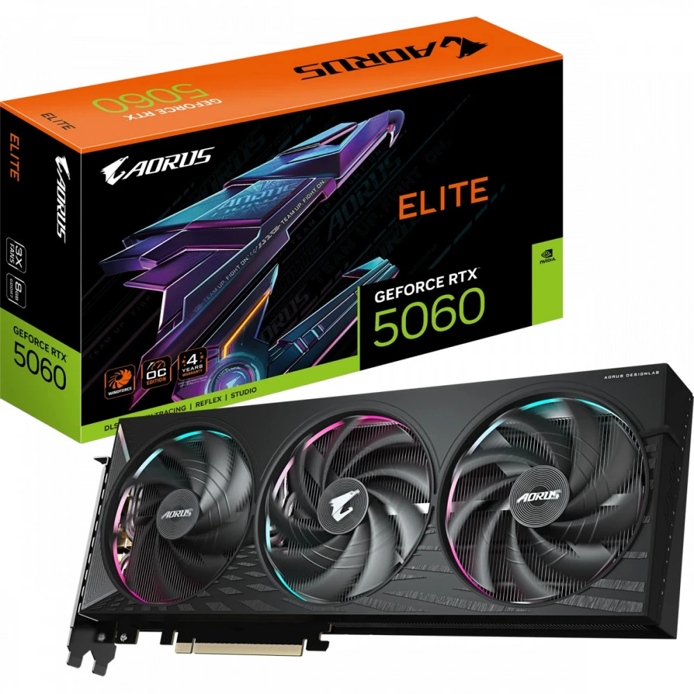 Видеокарта Gigabyte GeForce RTX 5060 AORUS ELITE OC 8Gb GV-N5060AORUS E-8GD 8 ГБ