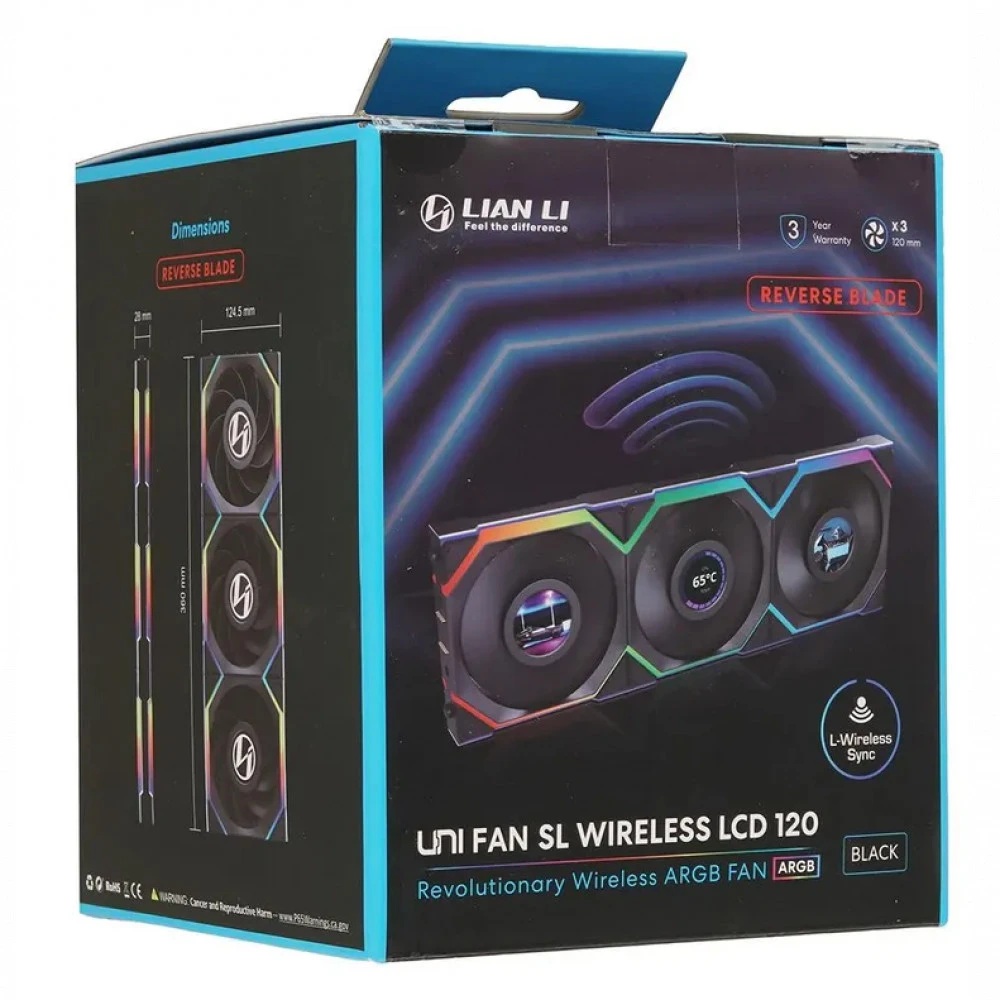 Система охлаждения Lian Li UNI FAN SL WIRELESS LCD Reverse Blade 3x120mm Black G99.12RSLLCD1W3B.00 Для системного блока