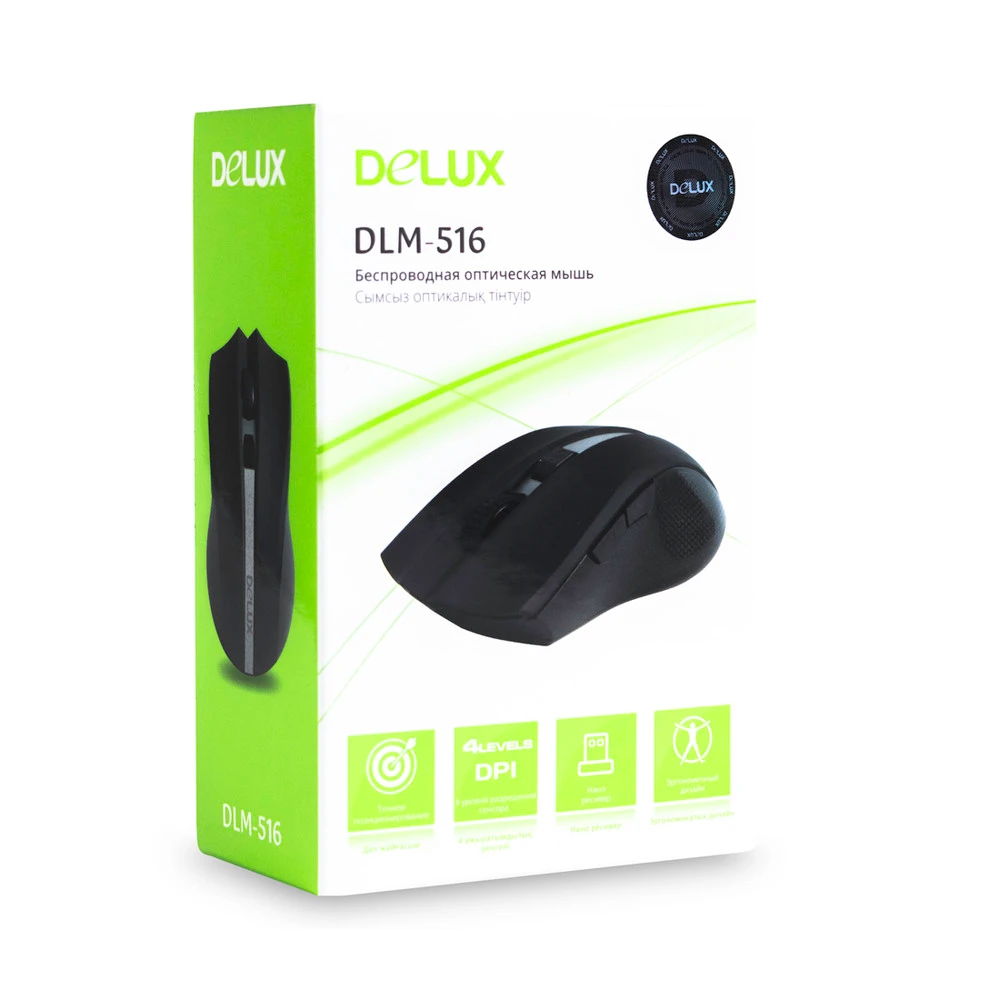 Мышь Deluxe DLM-516OGB Бюджетные, Беспроводная