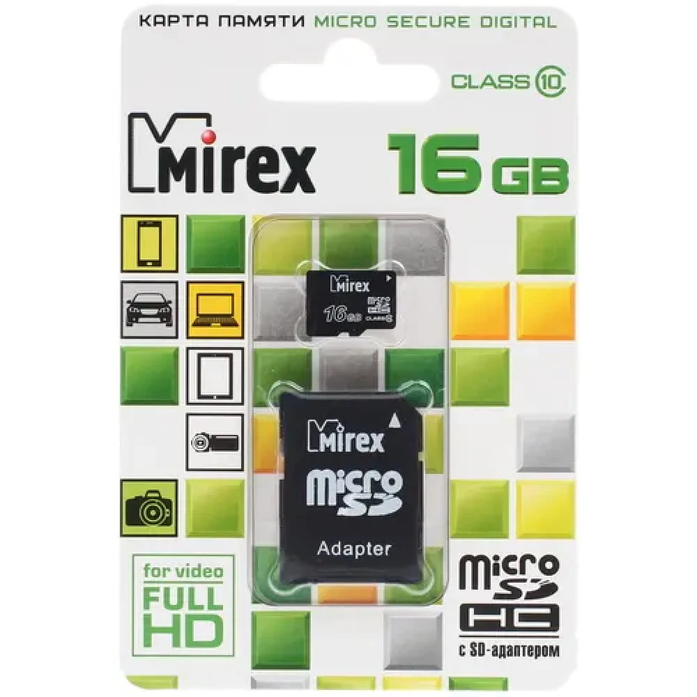 Флеш (Flash) карты Mirex microSDHC [13613-AD10SD16] 16 ГБ