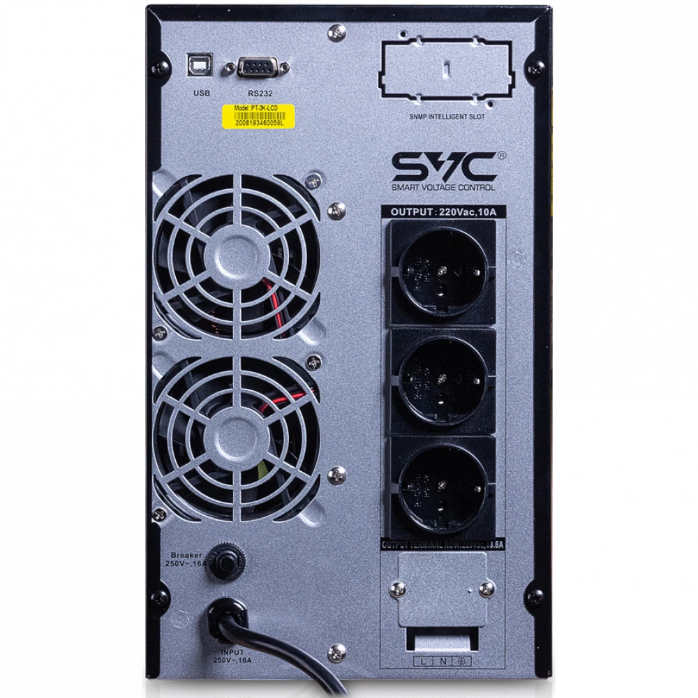 Источник бесперебойного питания SVC PT-3K-LCD Двойное преобразование (On-Line), Напольный (Tower), 3000 ВА, 2400 Вт