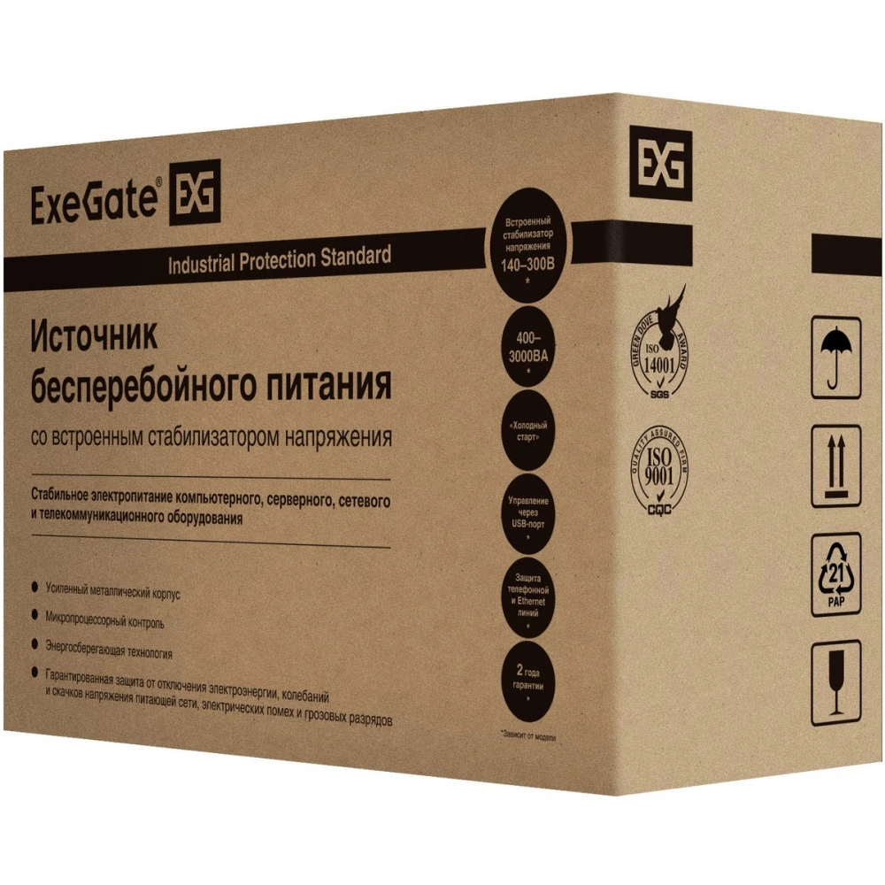 Источник бесперебойного питания ExeGate Power Back BNB-850 EP285473RUS Линейно-интерактивные, Напольный (Tower), 850 ВА, 480 Вт