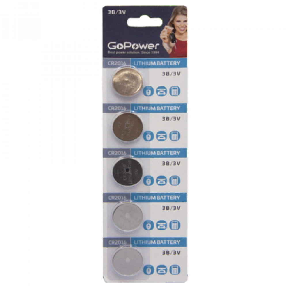 Батарейка GoPower CR2016 BL5 Lithium 3V 00-00015605