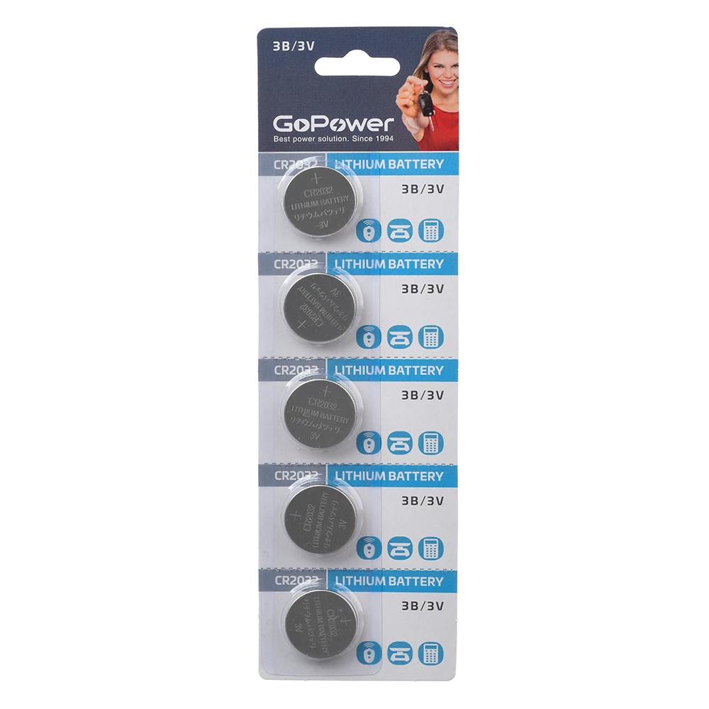 Батарейка GoPower CR2032 BL5 Lithium 3V 00-00015603