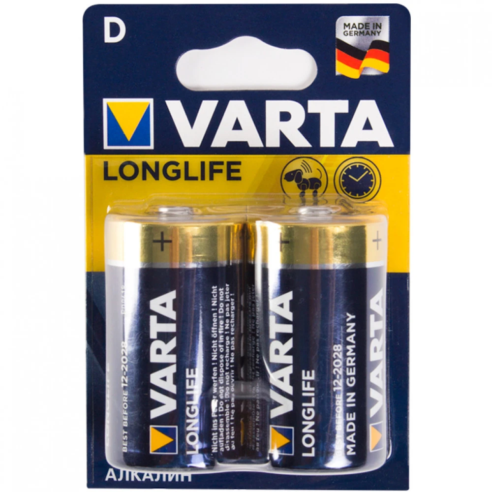 Батарейка VARTA LR20 Longlife, D, 1.5 V, 2 шт., в блистере LR20/ D