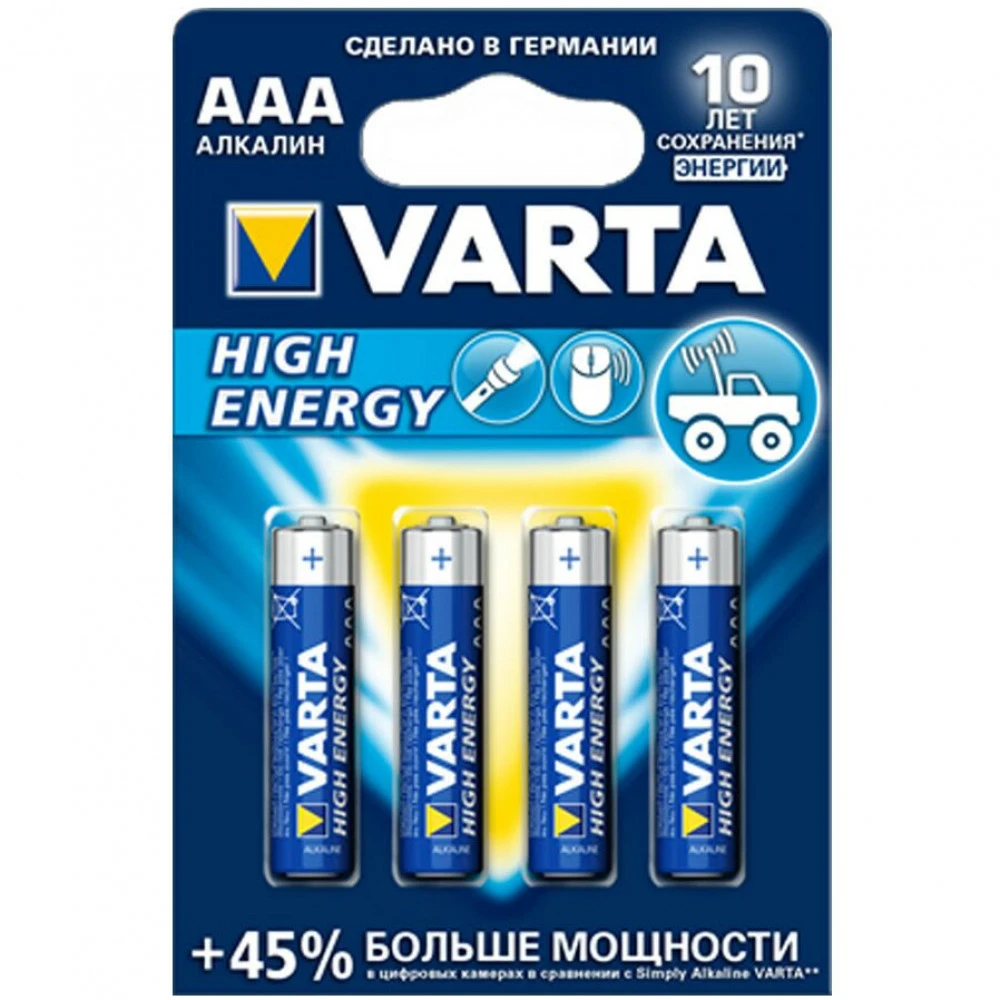 Батарейка VARTA AAA High Energy 1.5V Alkaline в блоке 4шт. 4903-4
