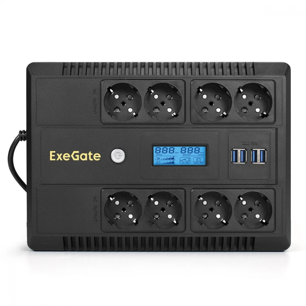 Источник бесперебойного питания ExeGate NEO Smart LHB-800.LCD.AVR.8SH.CH.USB EX293857RUS Линейно-интерактивные, Напольный (Tower), 800 ВА, 480 Вт