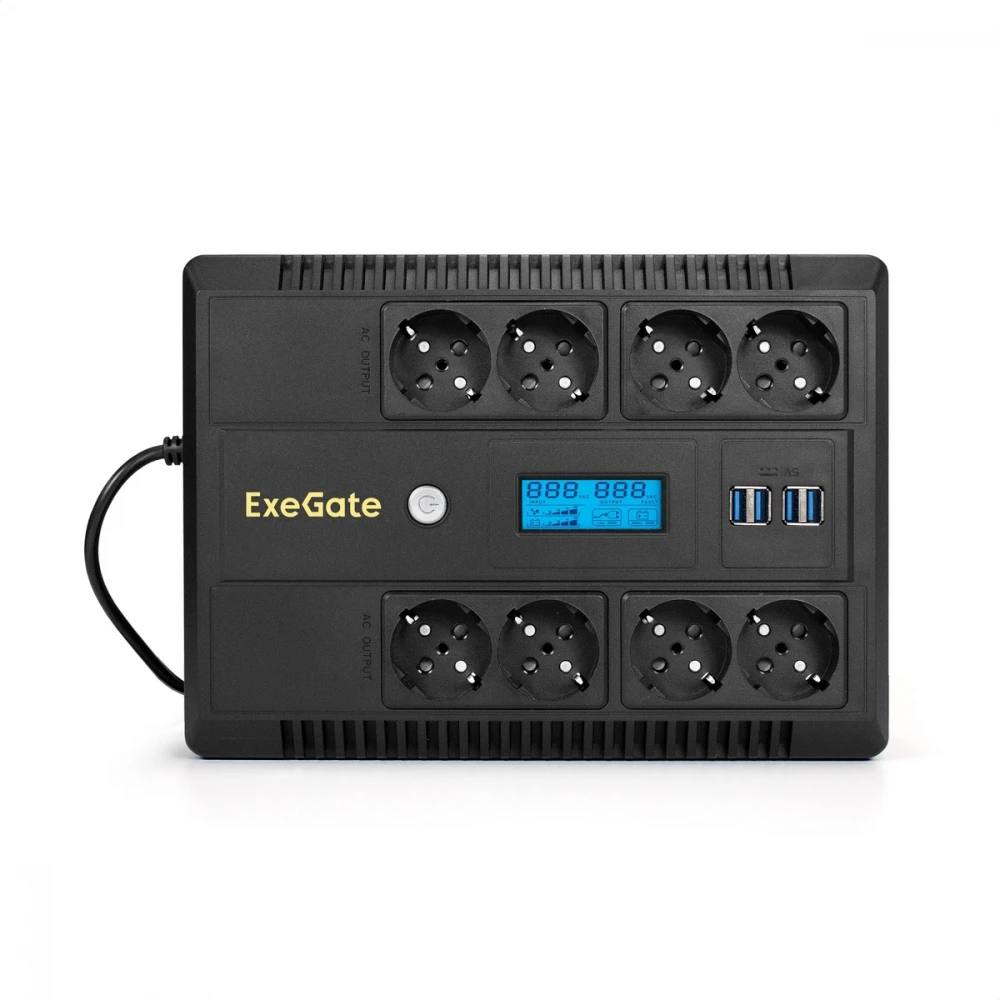 Источник бесперебойного питания ExeGate NEO Smart LHB-650.LCD.AVR.8SH.CH.RJ.USB EX295013RUS Линейно-интерактивные, Напольный (Tower), 650 ВА, 390 Вт