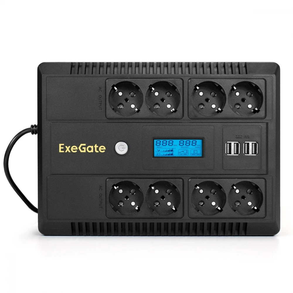 Источник бесперебойного питания ExeGate NEO Smart LHB-850.LCD.AVR.8SH.CH.RJ.USB EX295014RUS Линейно-интерактивные, Напольный (Tower), 850 ВА, 510 Вт