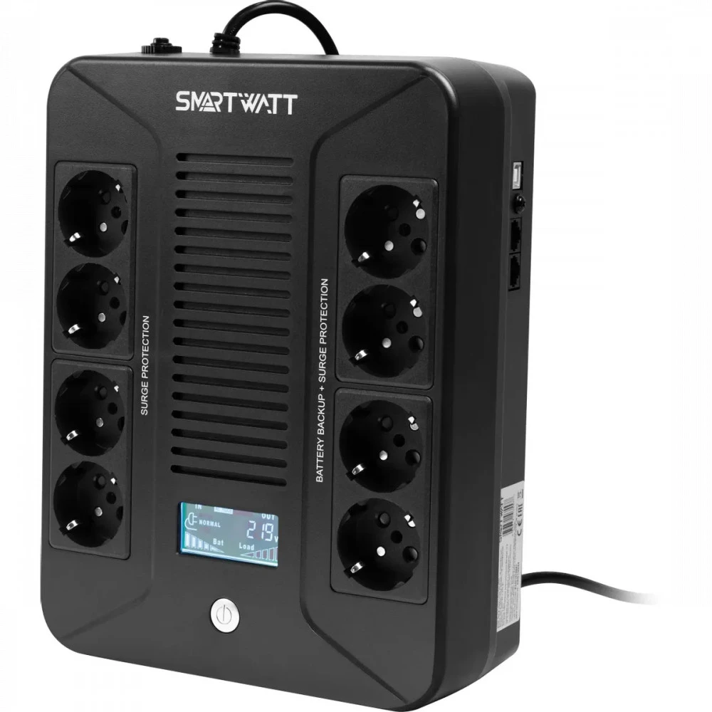 Источник бесперебойного питания SMARTWATT Safe pro LCD 800 3703020280002 Линейно-интерактивные, Напольный (Tower), 850 ВА, 480 Вт