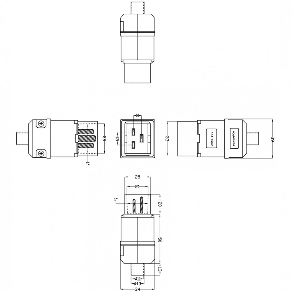 Опция для ИБП Hyperline Разъем IEC 60320 C20 220В 16A на кабель CON-IEC320C20