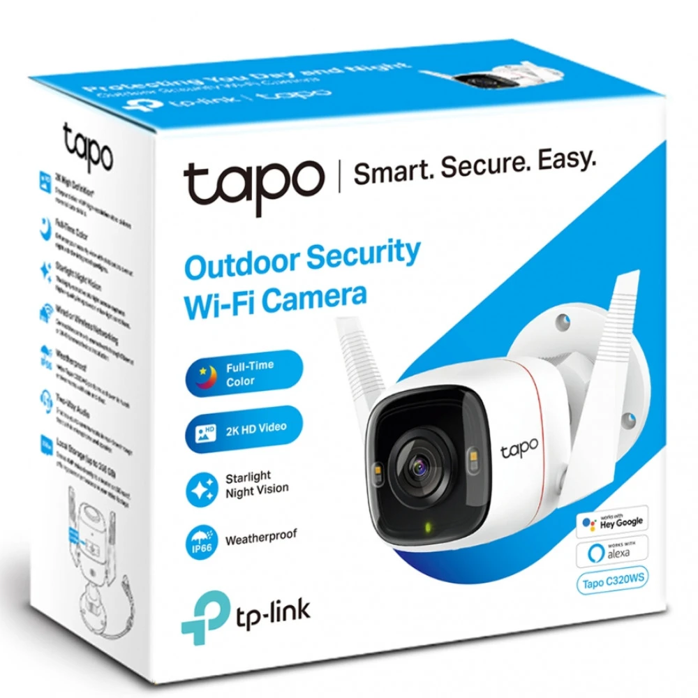IP видеокамера TP-Link Tapo C320WS Цилиндрическая, Уличная, WiFi + Ethernet, 3.89 мм, 1/2.7", 4 Мп ~ 2560×1440 Quad HD