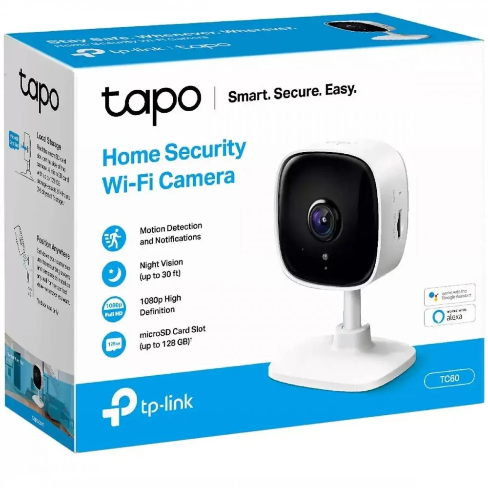 IP видеокамера TP-Link Tapo TC60 Кубическая, Внутренней установки, WiFi, 3.3 мм, 2 Мп ~ 1920×1080 Full HD