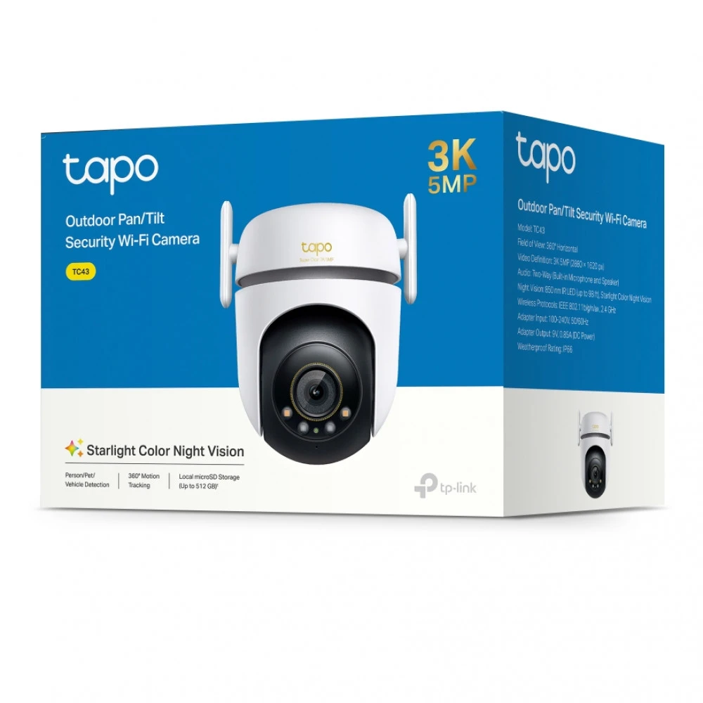 IP видеокамера TP-Link TC43(EU) PTZ-поворотная, Уличная, WiFi + Ethernet, 4 мм, 1/2.7", 5 Мп ~ 2880×1620