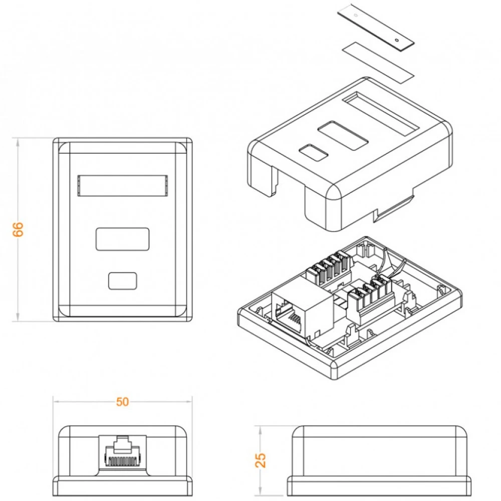 Сетевая розетка Hyperline Розетка компьютерная RJ-45(8P8C) категория 6 экранированная одинарная внешняя Dual IDC SB1-1-8P8C-C6-SH-WH