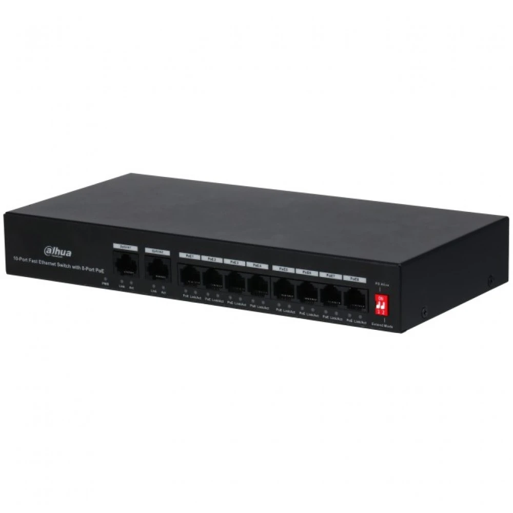 Коммутатор Dahua DH-PFS3010-8ET-65 100 Base-TX (100 мбит/с)