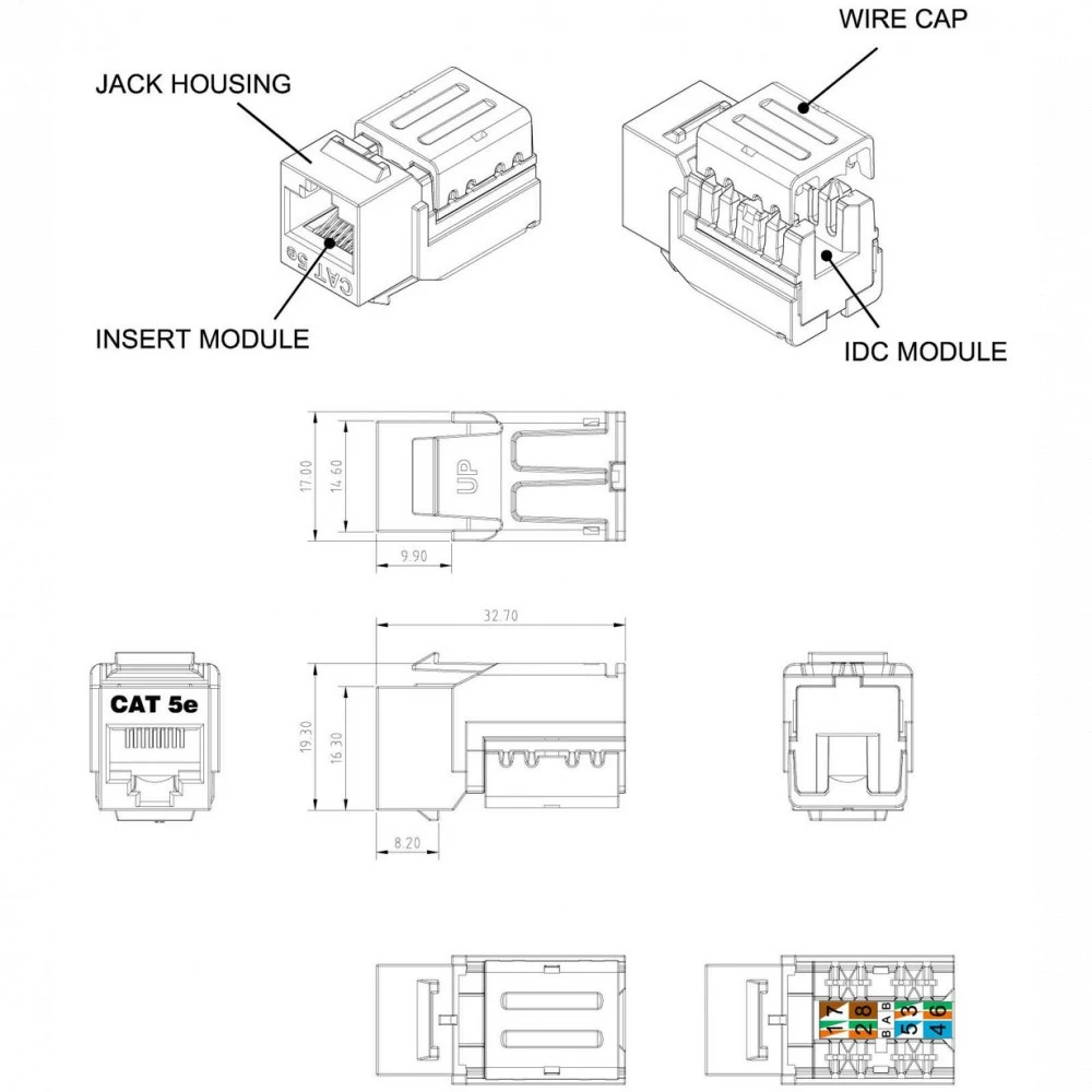 Модуль Hyperline Модуль Keystone Jack RJ-45(8P8C) категория 5e KJNE-8P8C-C5e-90-RD