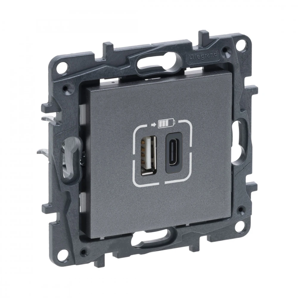 Сетевая розетка Legrand Розетка USB, Niloe Step, 863440, Тип А+C 12Вт+15Вт 5В Сталь