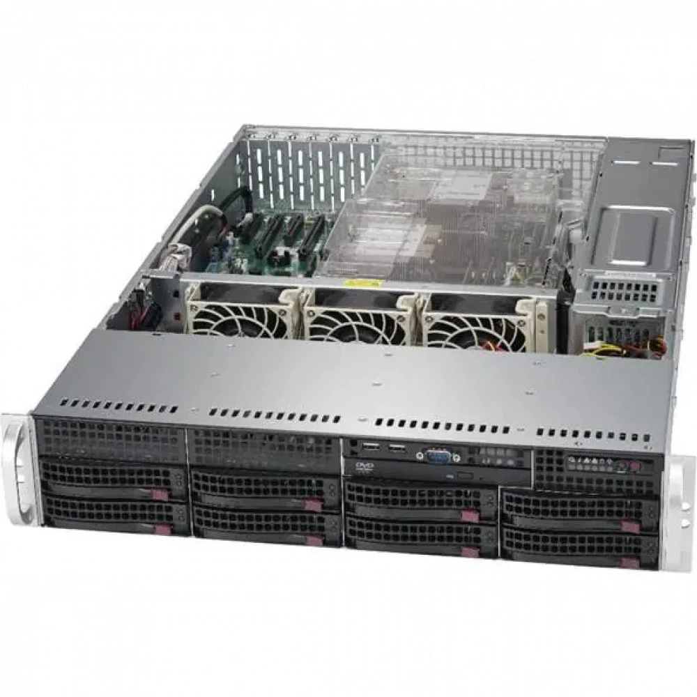 Сервер Supermicro CSE-825TQC-R1K03B/H13SSL-N 2U825H13-001 2U Rack, EPYC 9124, 3000 МГц, 16, 64, 1 x 64 ГБ, LFF 3.5", 8, 2x 960 ГБ