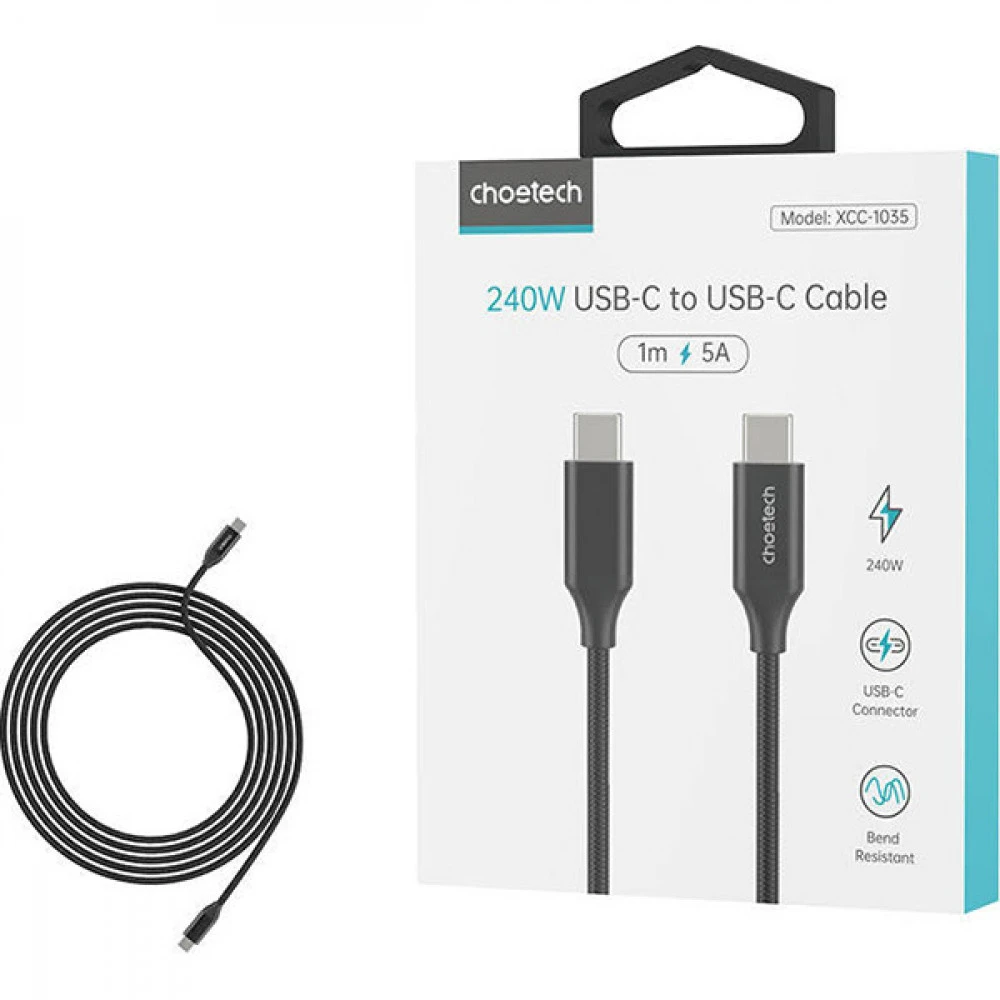 Кабель интерфейсный Choetech Кабель USB C - USB C, 480Mbps, 5A, QC4.0/PD3.1, 240W, 1m (XCC-1035) Choetech 0014202 USB-C-USB-C